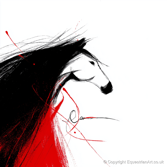 Crimson Spirit Silhouette - horse portrait art print and canvas by Sebastian Vale A.I