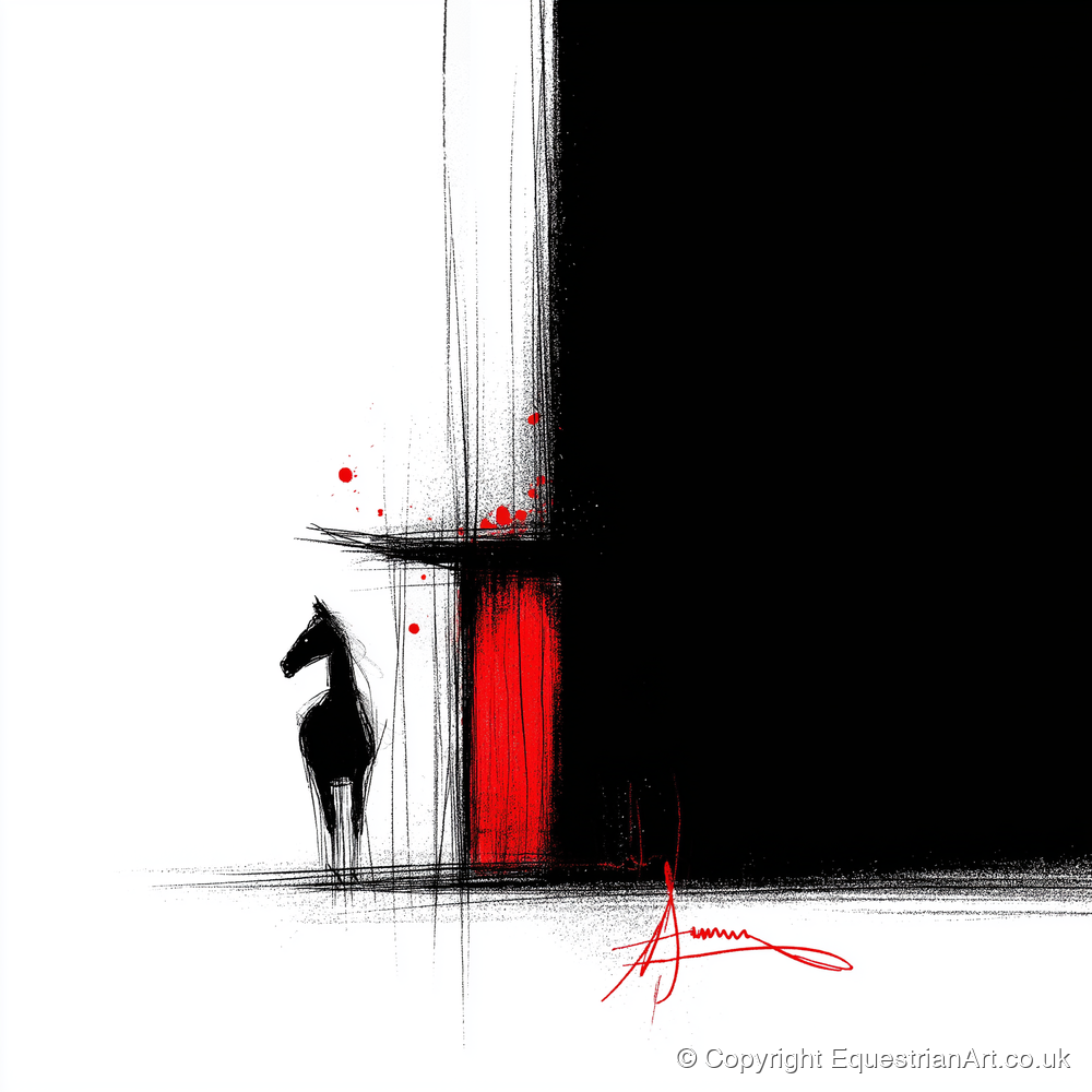 Crimson Stable Door - horse stable art print and canvas by Sebastian Vale A.I