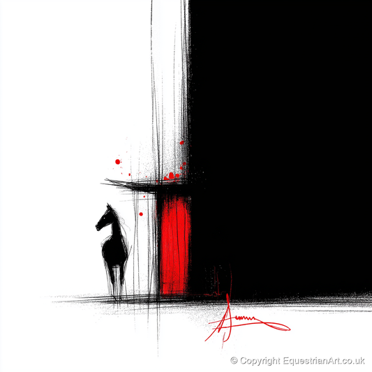 Crimson Stable Door - horse stable art print and canvas by Sebastian Vale A.I