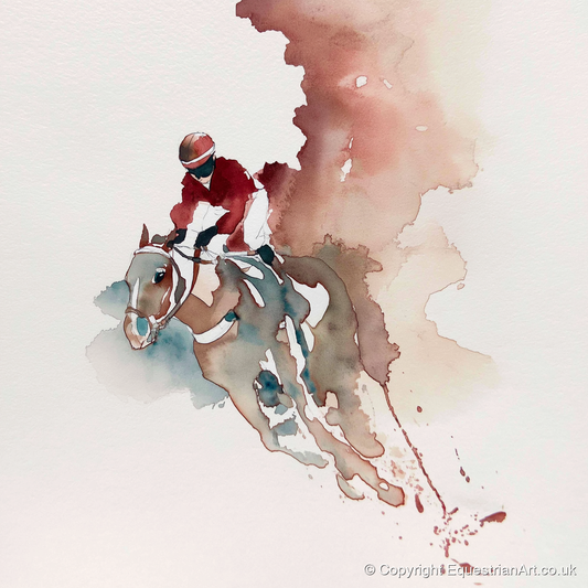 Crimson Surge - racing horse art print and canvas by Theodore Grant A.I