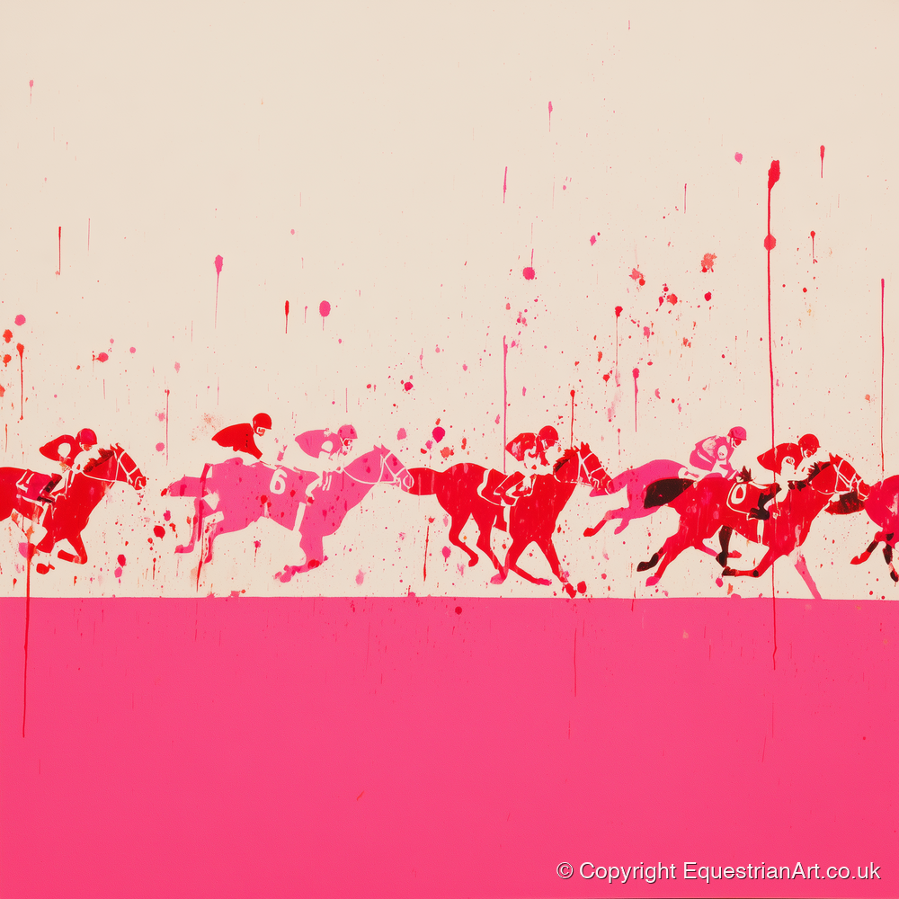 Crimson Surge - racing horse art print and canvas by Camilla Royston A.I