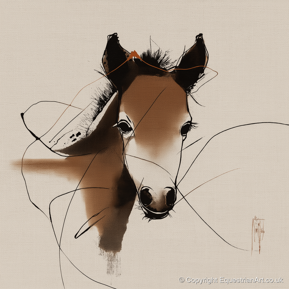Curious Sepia Foal - horse portrait art print and canvas by Julian Vance A.I