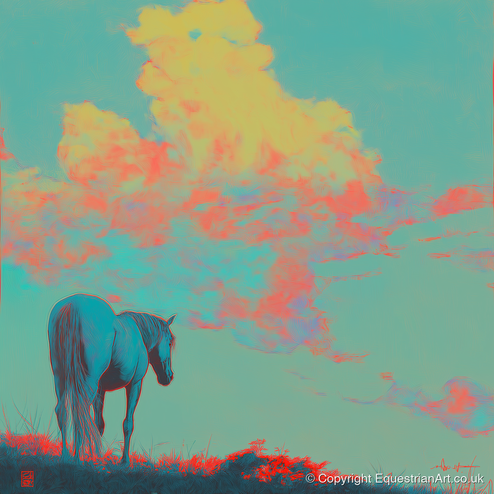 Cyan Horizon - horse landscape art print and canvas by Evelyn Banks A.I