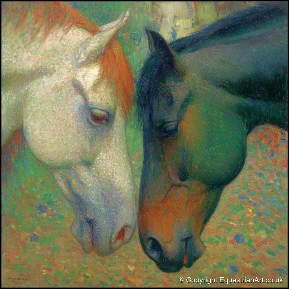 Dappled Companions - horse portrait art print and canvas by Ambrose Keating A.I