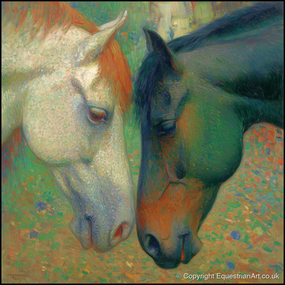 Dappled Companions - horse portrait art print and canvas by Ambrose Keating A.I