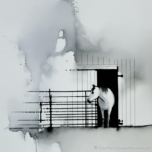 Dawn at the Stable - horse stable art print and canvas by Adrian Frost A.I