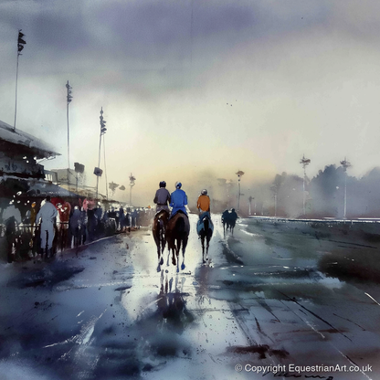 Dawn at the Track - racing horse art print and canvas by Eleanor Brooks A.I