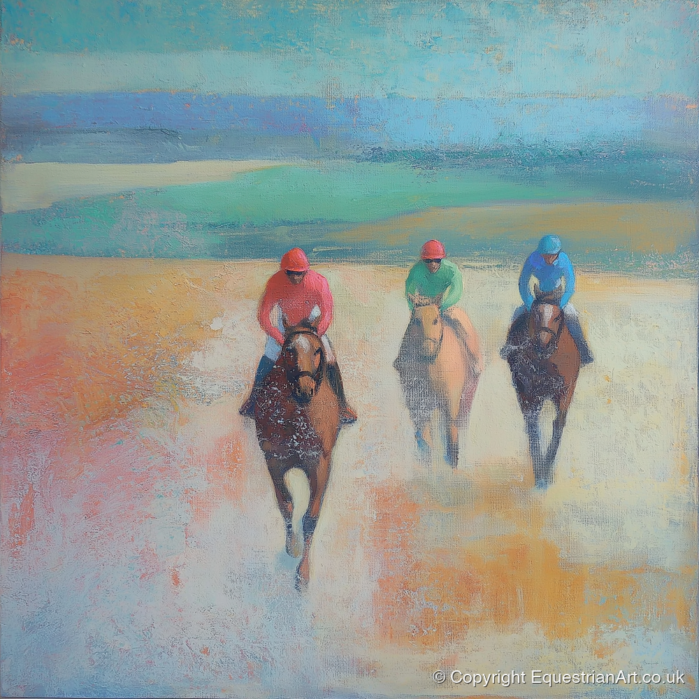 Dawn on the Gallops - racing horse art print and canvas by Benedict Croft A.I