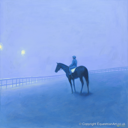 Dawn on the Gallops - racing horse art print and canvas by Marguerite de Winter A.I