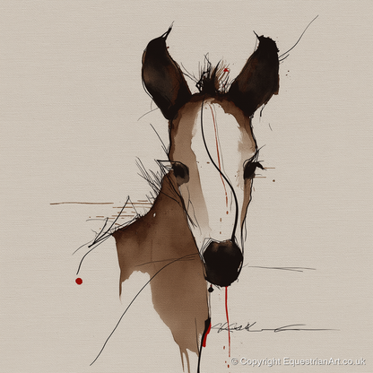 Delicate Ink Foal - horse portrait art print and canvas by Julian Vance A.I