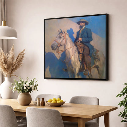 The Quiet Pioneer western horse wall art displayed in a dining room