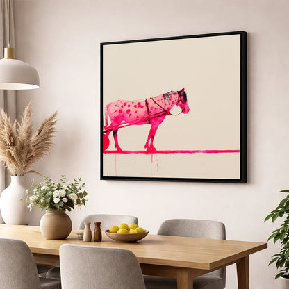 Vibrant Spotted Harness working horse wall art displayed in a dining room