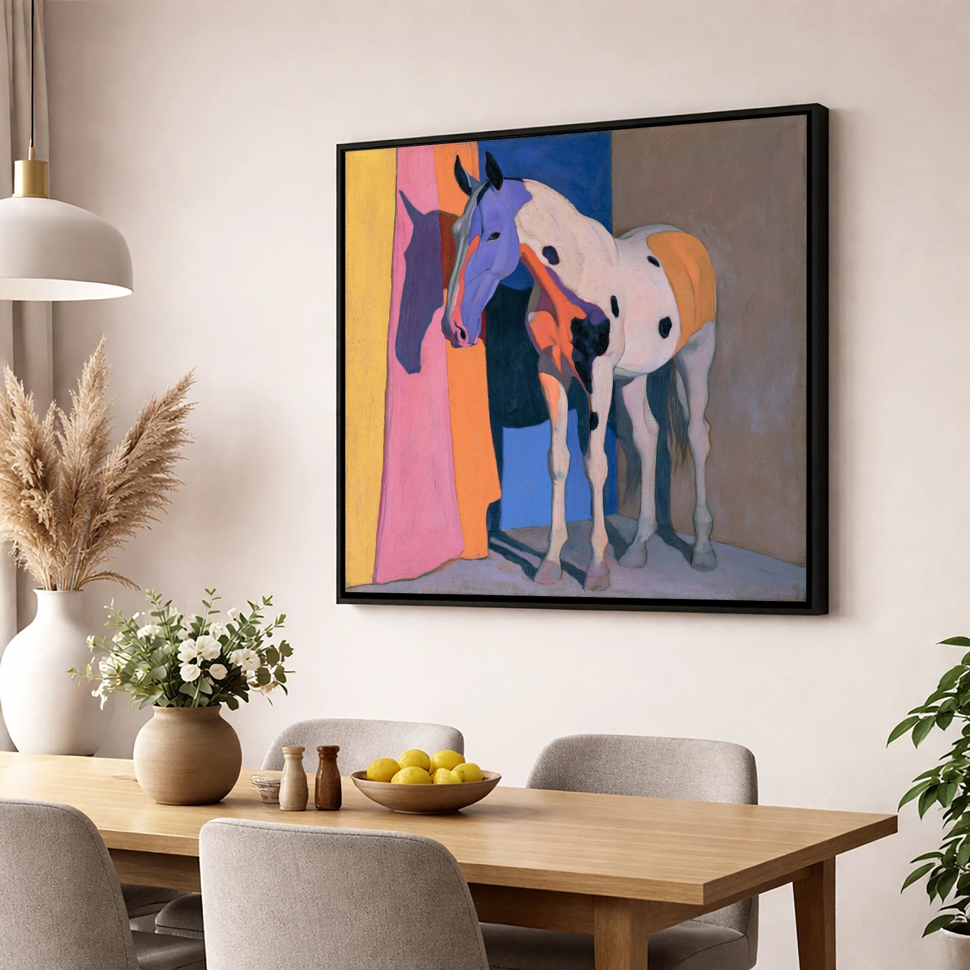 Appaloosa Horse With Violet Shadows horse breed wall art displayed in a dining room
