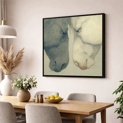 Gentle Counterparts horse portrait wall art displayed in a dining room