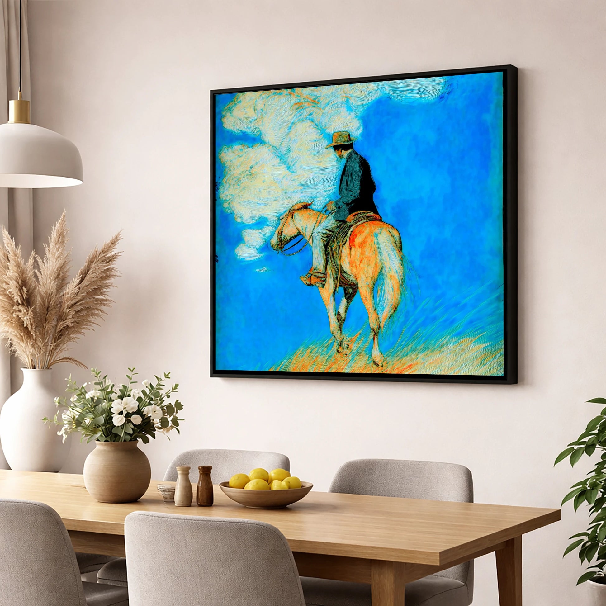 Vivid Western Horizon western horse wall art displayed in a dining room