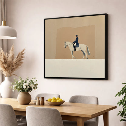 The Collected Grey dressage horse wall art displayed in a dining room