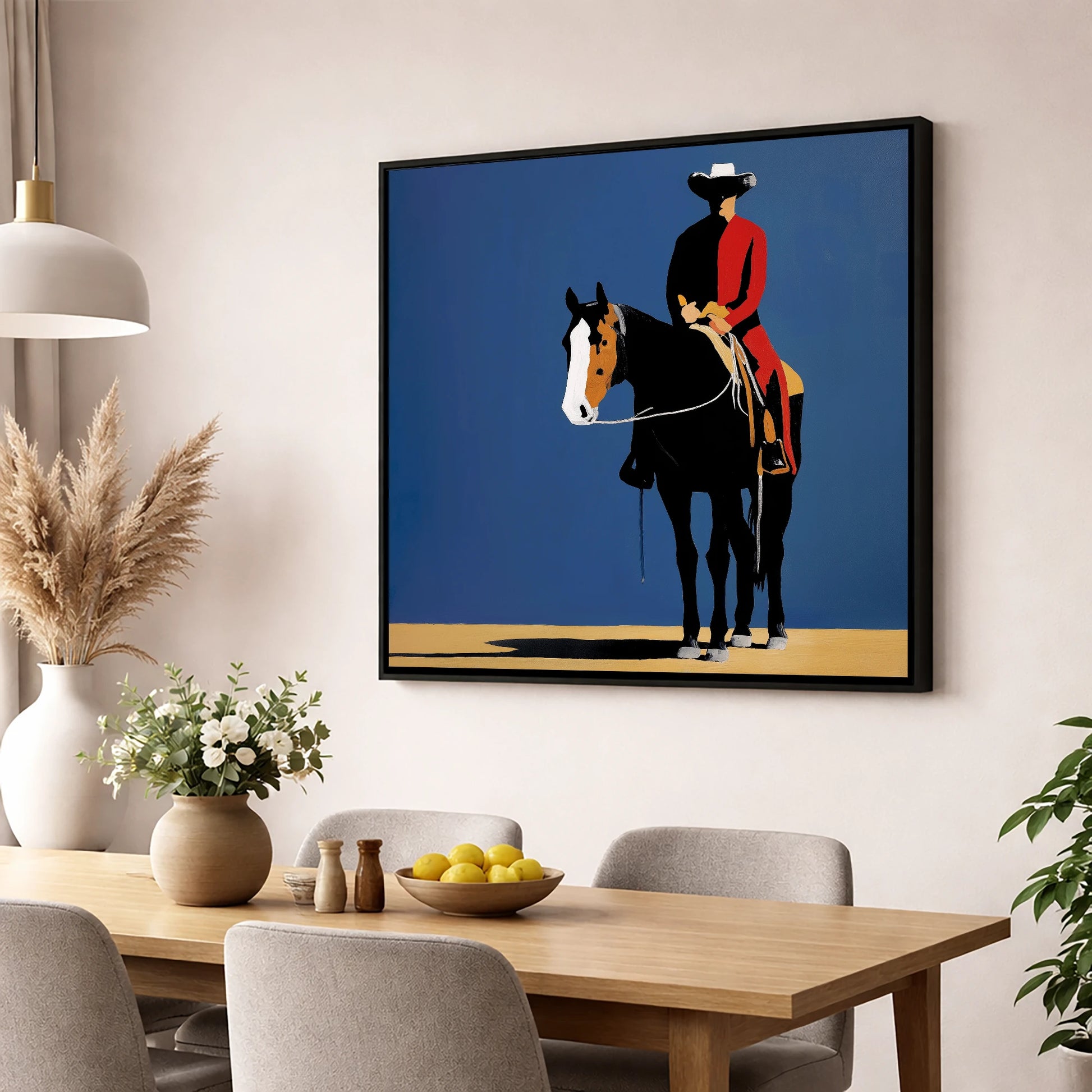 Bold Western Poise western horse wall art displayed in a dining room