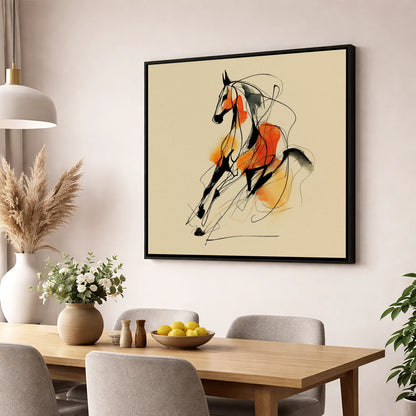 Fluid Amber Spirit horse breed wall art displayed in a dining room