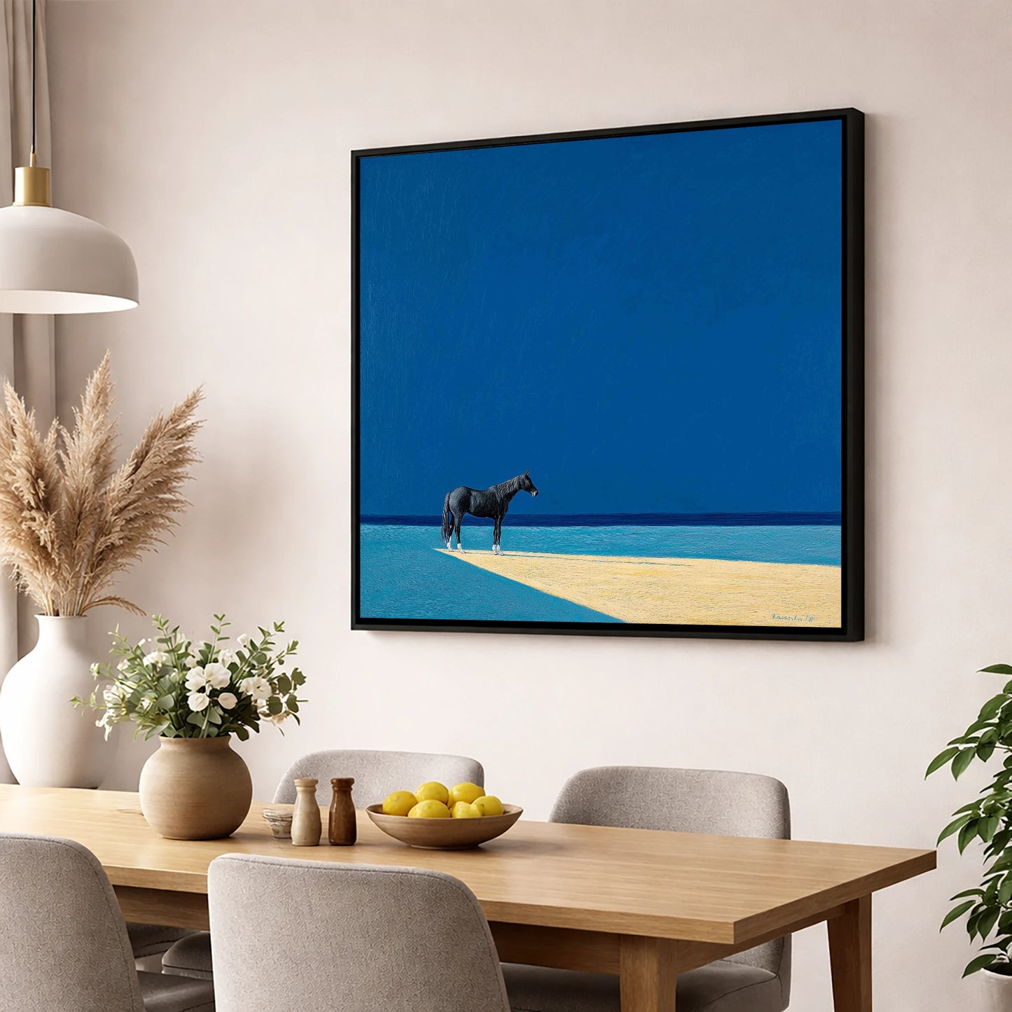At the Azure Edge horse breed wall art displayed in a dining room