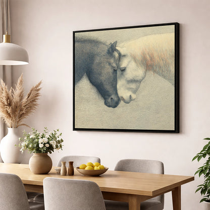 Quiet Harmony horse portrait wall art displayed in a dining room