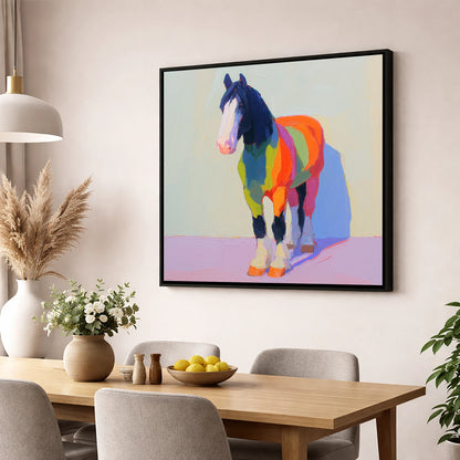 Chromatic Draught Horse horse breed wall art displayed in a dining room