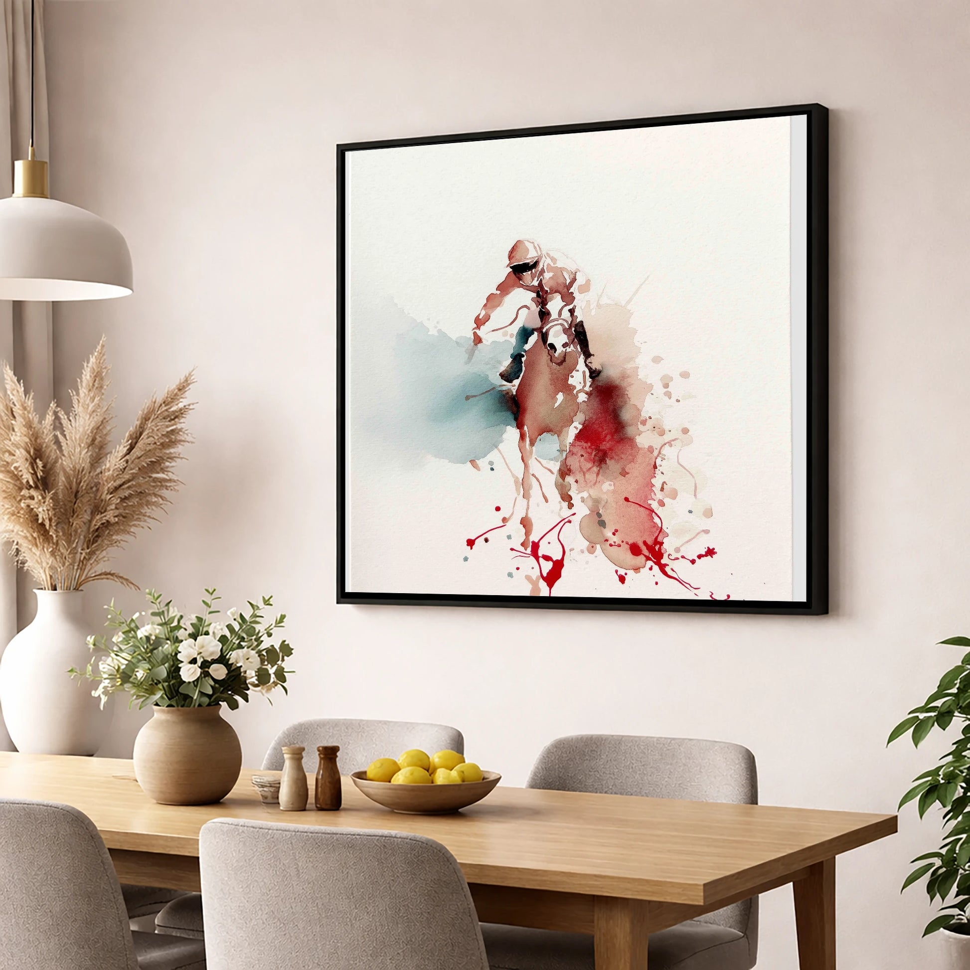 The Final Furlong racing horse wall art displayed in a dining room