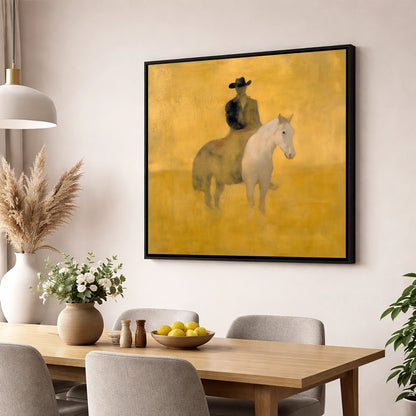 Sunlit Western Solitude western horse wall art displayed in a dining room