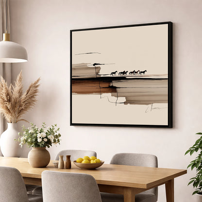 The Distant Herd horse landscape wall art displayed in a dining room