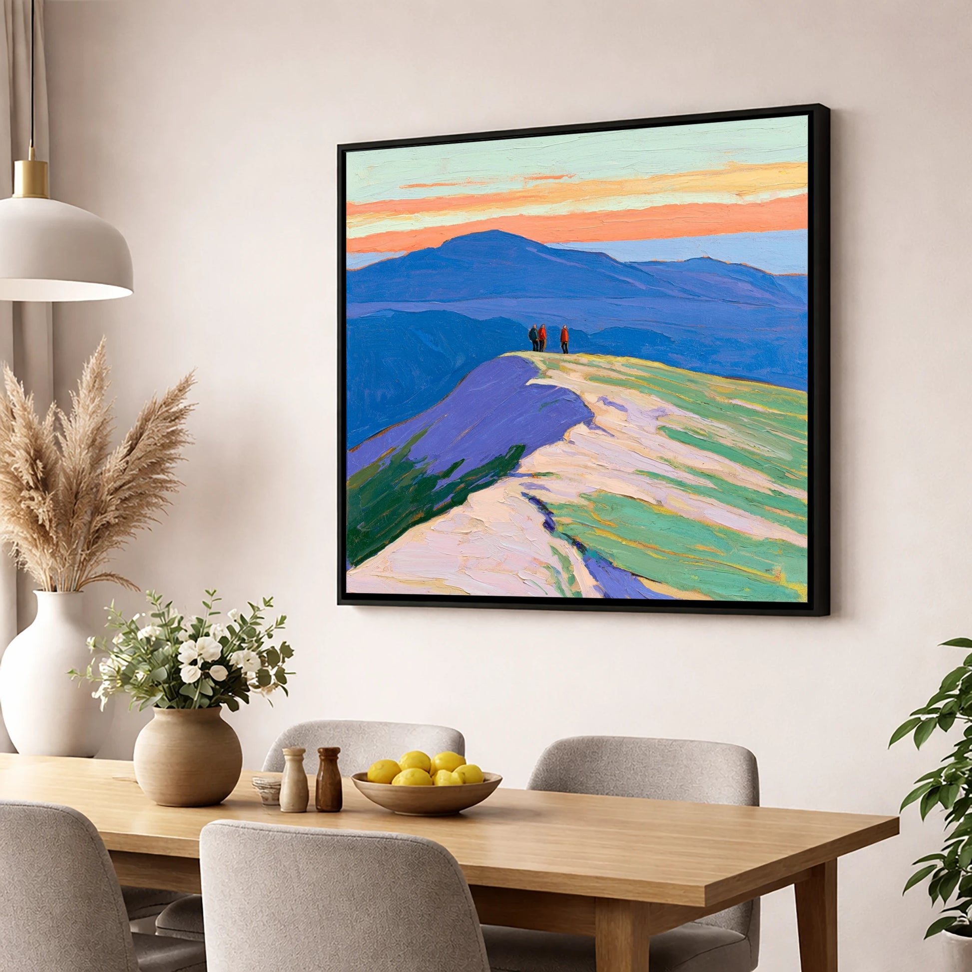 Hilltop Horizon horse landscape wall art displayed in a dining room