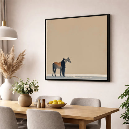 Stillness Together horse & rider wall art displayed in a dining room