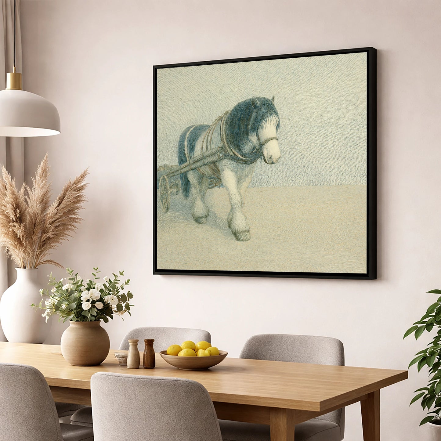 Rhythm Of The Draught working horse wall art displayed in a dining room