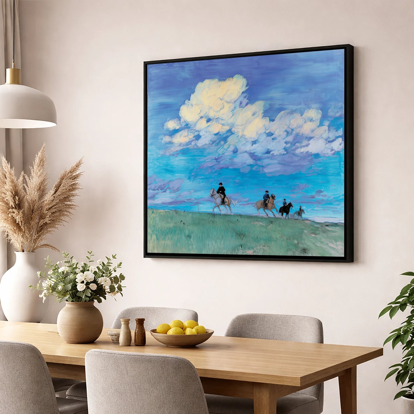 Beneath the Vast Sky horse landscape wall art displayed in a dining room