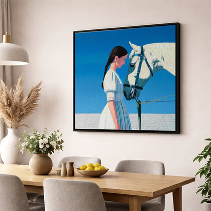 Silent Dialogue horse & rider wall art displayed in a dining room