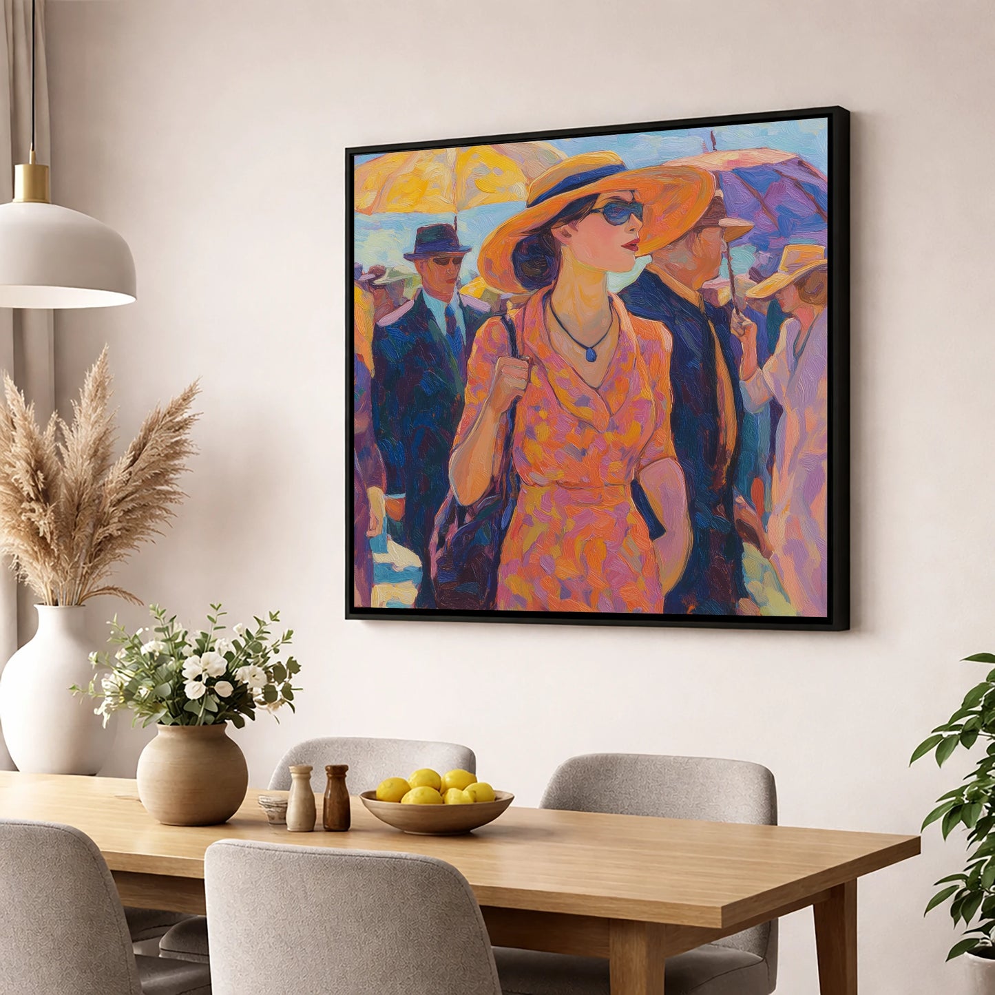 Race Day Glamour racing horse wall art displayed in a dining room