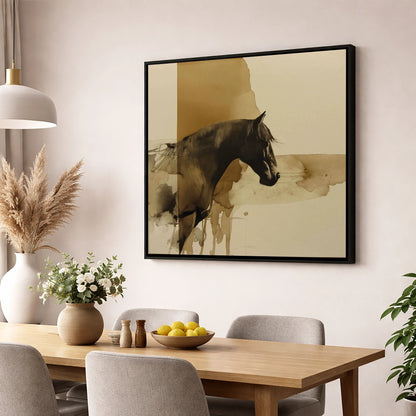 Sepia Silhouette horse breed wall art displayed in a dining room