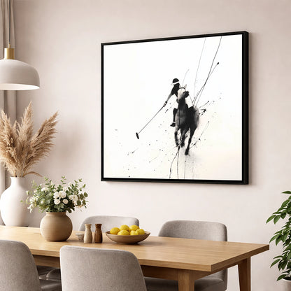 Ethereal Polo Silhouette polo horse wall art displayed in a dining room