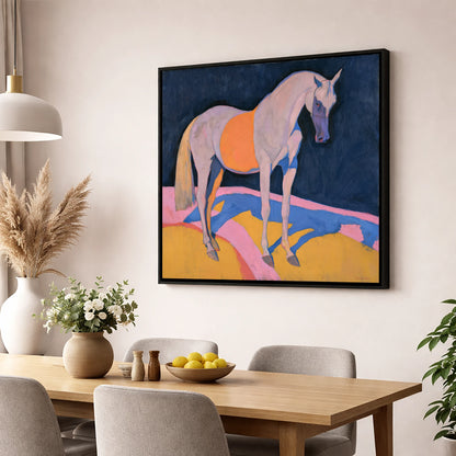 Grey Arabian In Bold Colours horse breed wall art displayed in a dining room