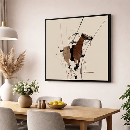 Dynamic Polo Strike polo horse wall art displayed in a dining room