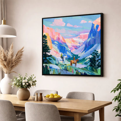 Painted Canyon Trail horse landscape wall art displayed in a dining room