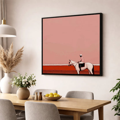 Dusty Rose Paddock racing horse wall art displayed in a dining room