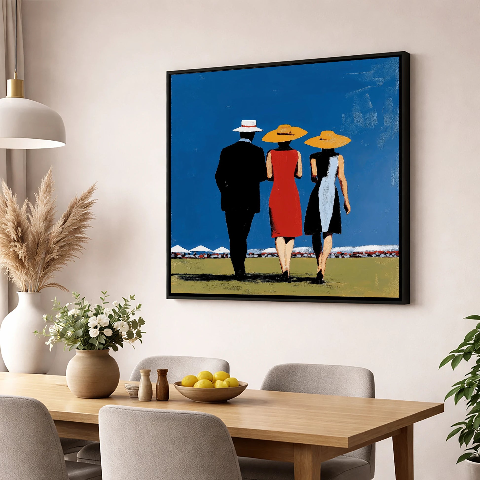 Summer Racing Elegance racing horse wall art displayed in a dining room