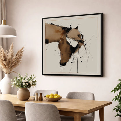 Unspoken Harmony horse & rider wall art displayed in a dining room