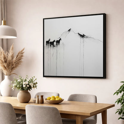 Alpine Solitude horse landscape wall art displayed in a dining room