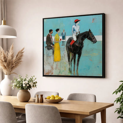 The Parade Ring racing horse wall art displayed in a dining room