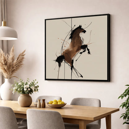 Dynamic Rearing Spirit horse portrait wall art displayed in a dining room