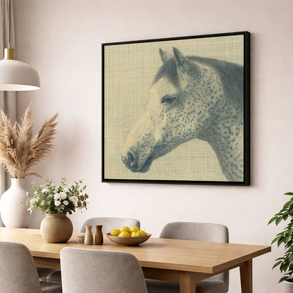 Meticulous Speckled Grey horse breed wall art displayed in a dining room