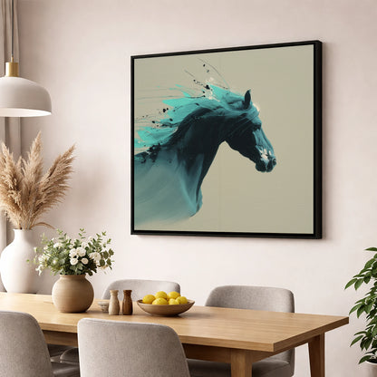 Teal Tempest horse breed wall art displayed in a dining room