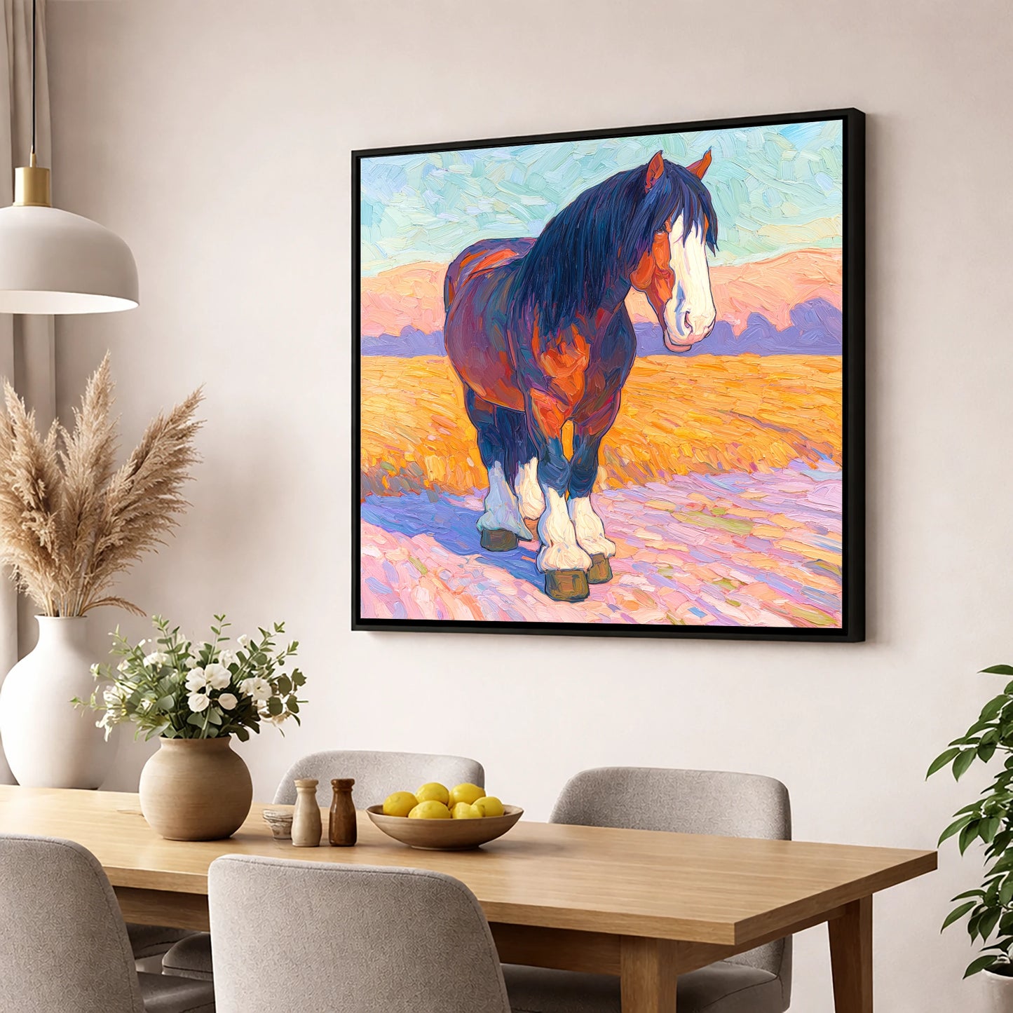 Vivid Heavy Horse horse breed wall art displayed in a dining room