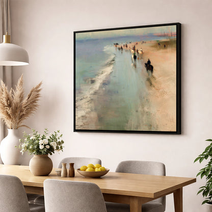 Misty Coastal String horse landscape wall art displayed in a dining room