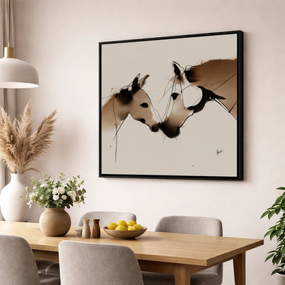 A Quiet Connection mare & foal wall art displayed in a dining room